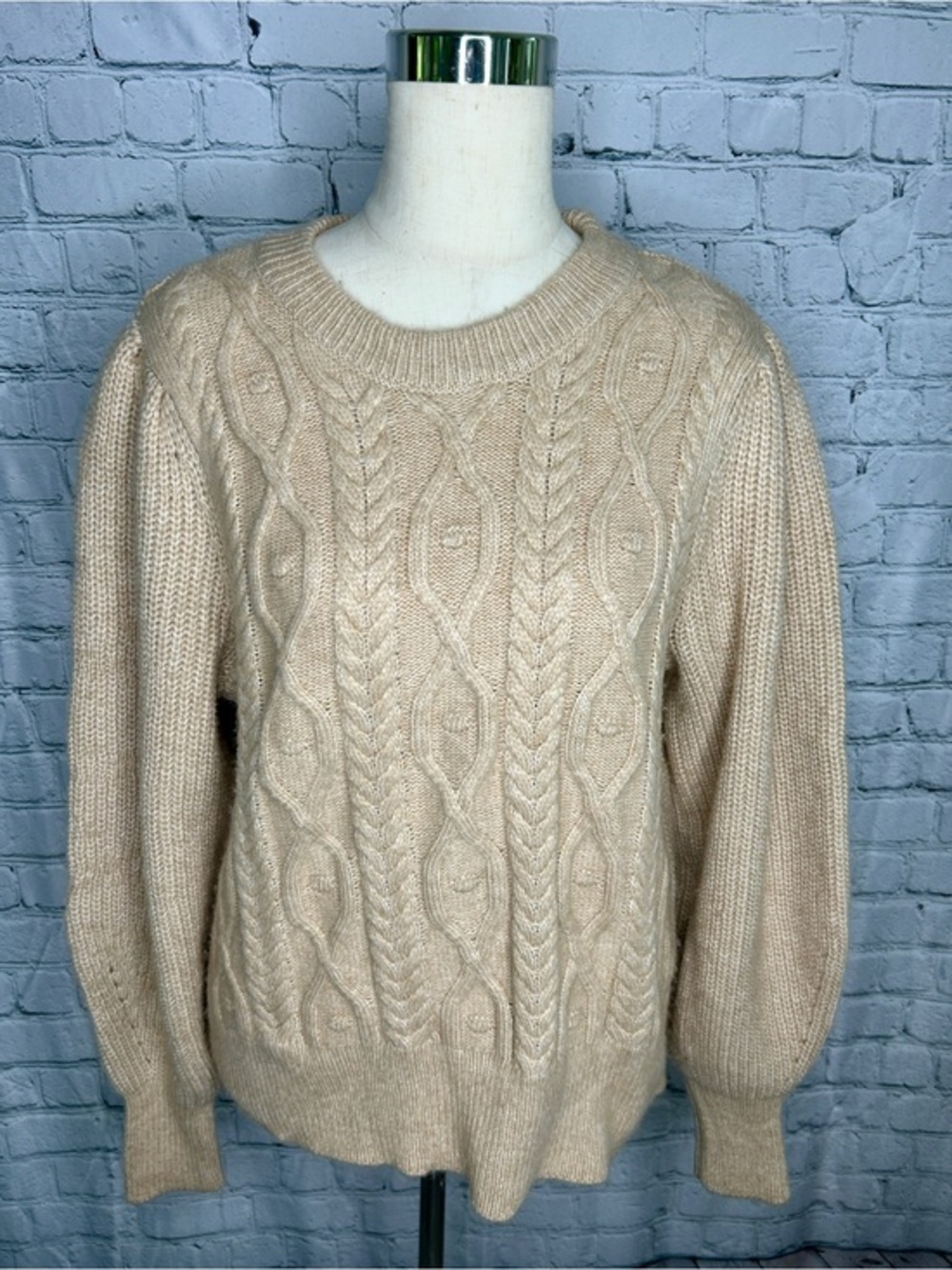Women's Cream Cable Knit Sweater Chunky Fisherman Cottagecore Cozy Pullover L